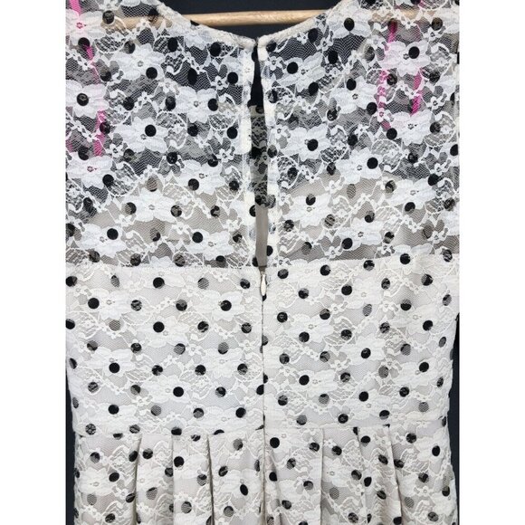 NWOT Betsey Johnson Womens Polka Dot Lace Dress Size 2 Cream Black Dance Party - Picture 6 of 10